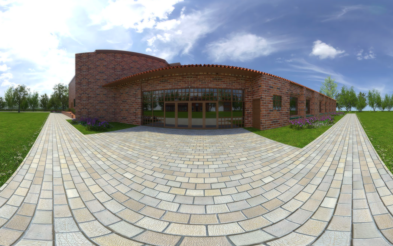 fachada gimnasio moderno espacio real vista 360